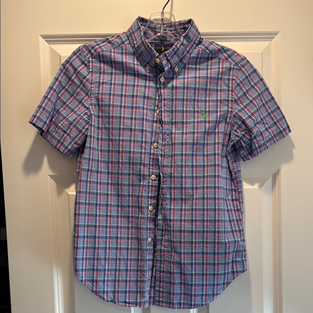 Ralph Lauren Boys 10-12 Plaid Button Down Short Sleeve Shirt